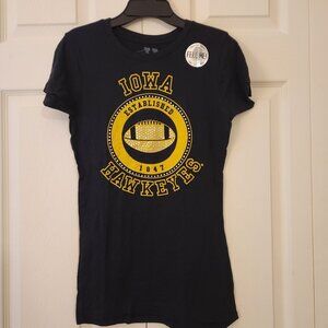 Iowa Hawkeyes Football Womens T-Shirt w Rhinestones My U Crazy Soft Style M NWOT